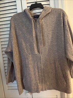 Lane Bryant Beige Hooded Zip-Up Cable Knit Sweater